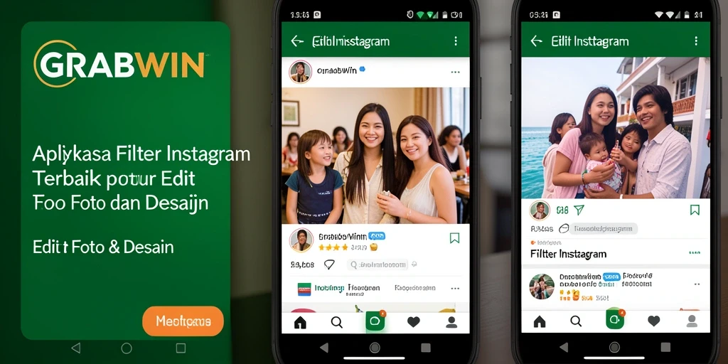Antarmuka GRABWIN yang menawan dengan banyak pilihan filter Instagram.