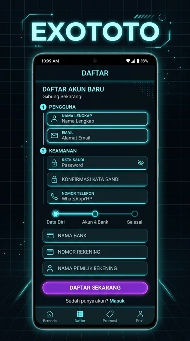 Tampilan halaman daftar exototo